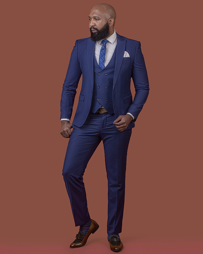 Royal blue fitted suit sale