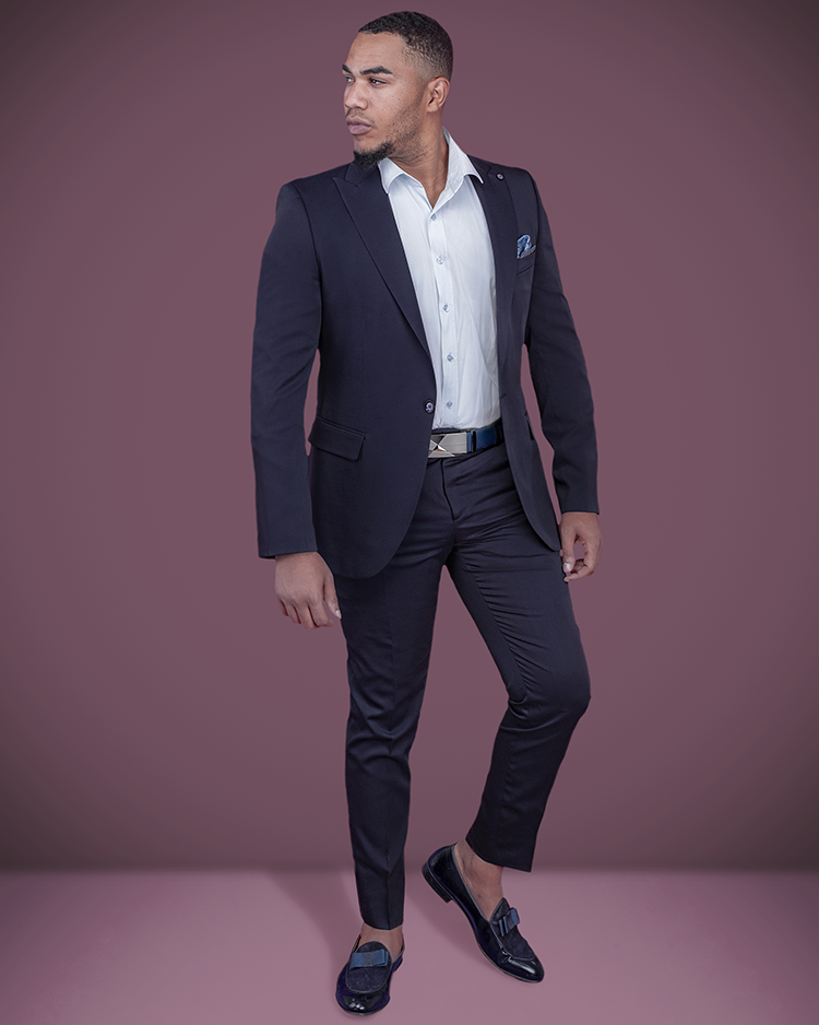 Dark navy blue 2025 slim fit suit