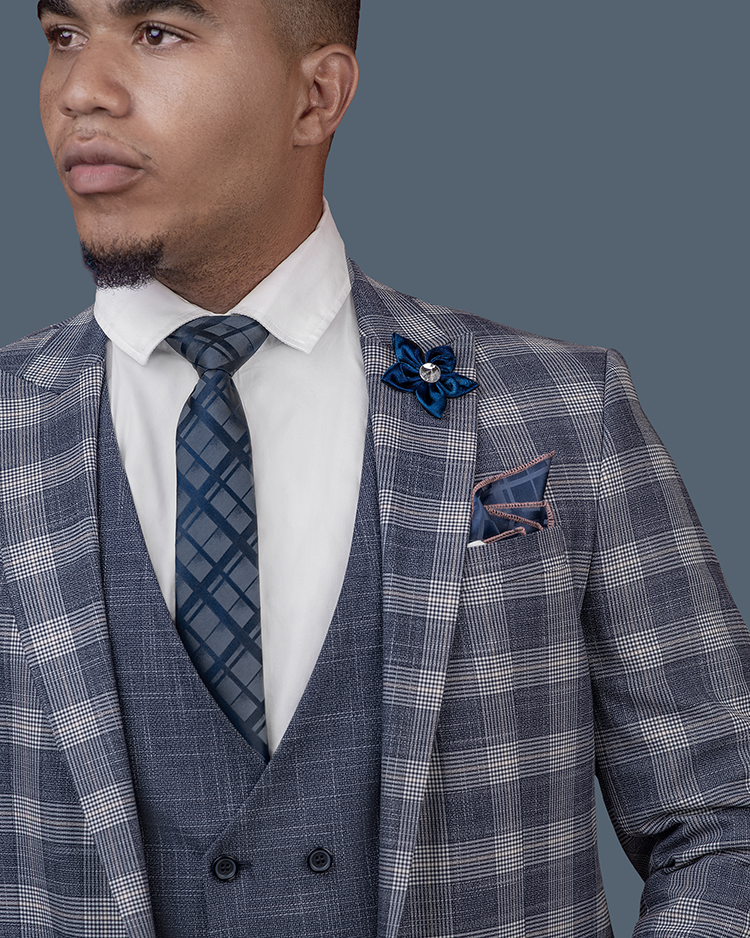 3-Piece Navy Blue Checkered SuperSuit – House of Gentlemen BW