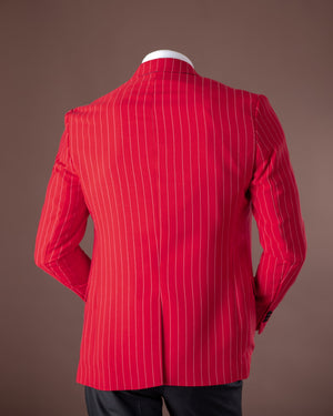 Red Striped Slim Fit Blazer
