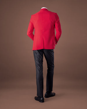 Red Striped Slim Fit Blazer