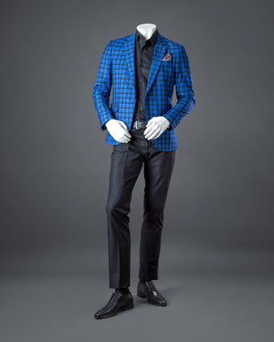 Blue Checkered Slim Fit Blazer