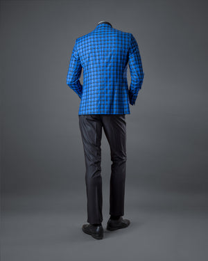 Blue Checkered Slim Fit Blazer