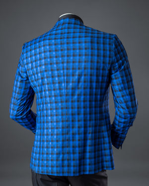Blue Checkered Slim Fit Blazer