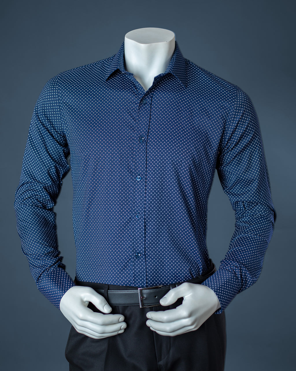 Navy Blue Pattern Slim Fit Shirt