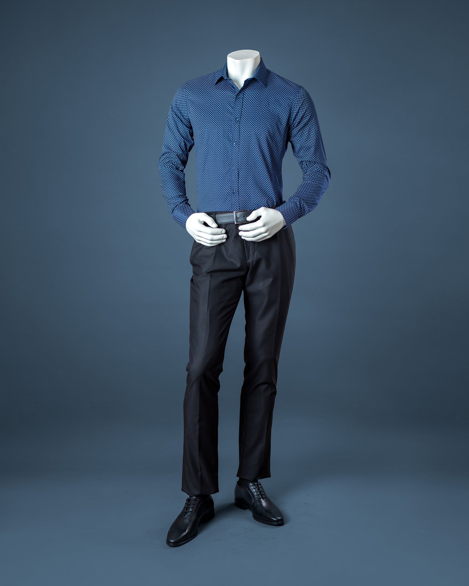 Navy Blue Pattern Slim Fit Shirt