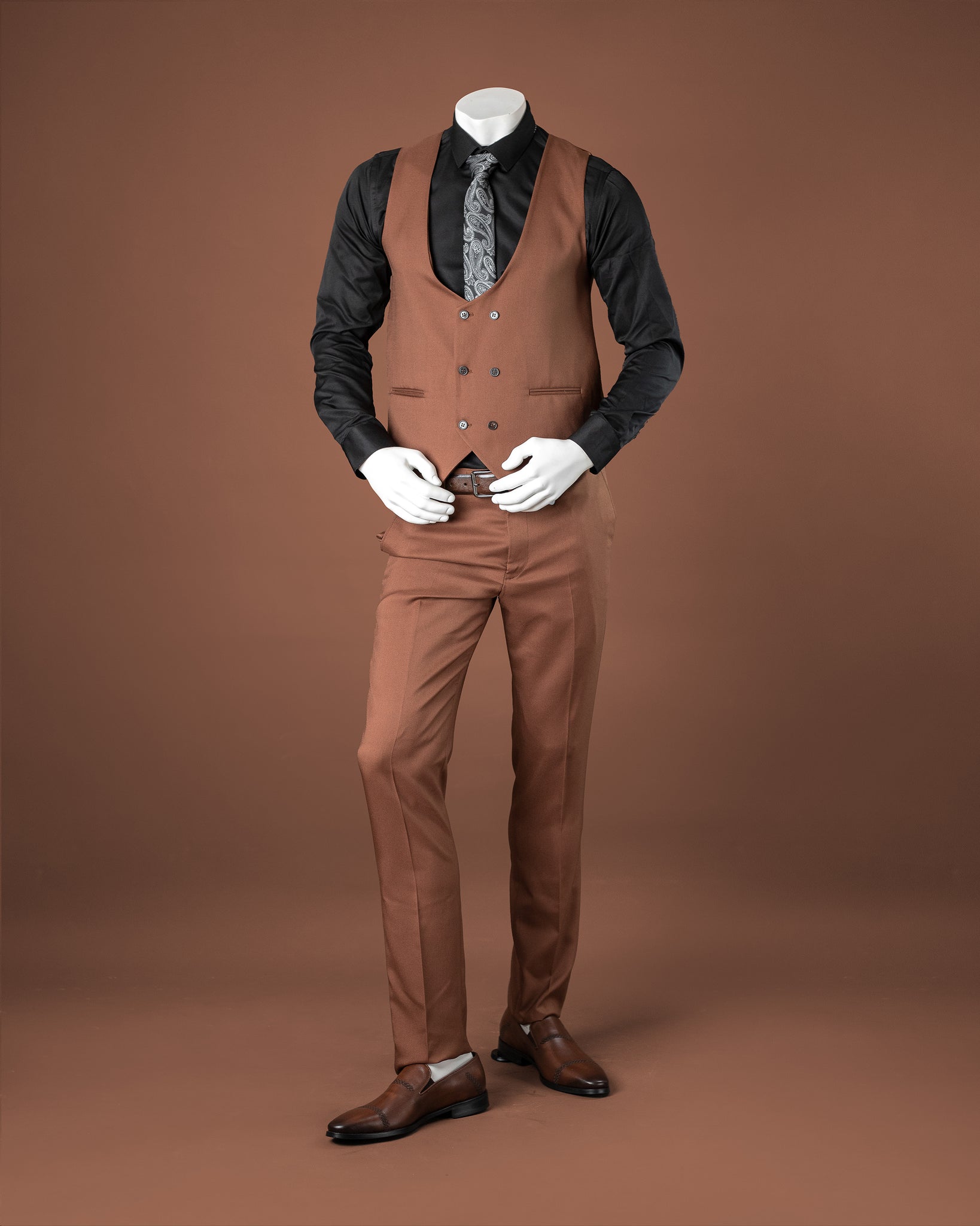 3-Piece Coffee Brown Slim Fit Suit
