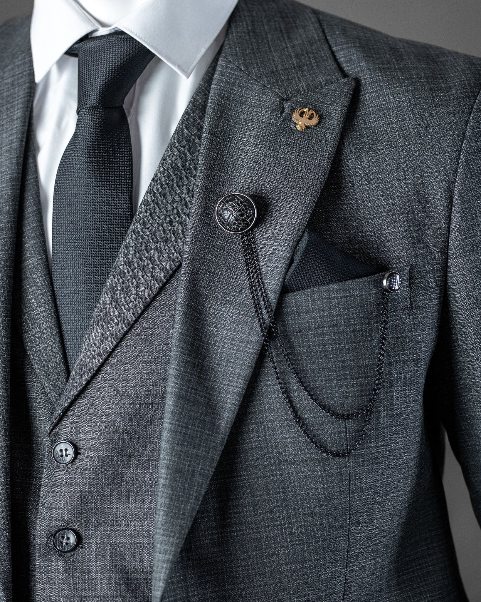 3-Piece Charcoal Grey Slim Fit Suit
