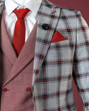 3-Piece Grey Burgundy Checkered SuperSuit