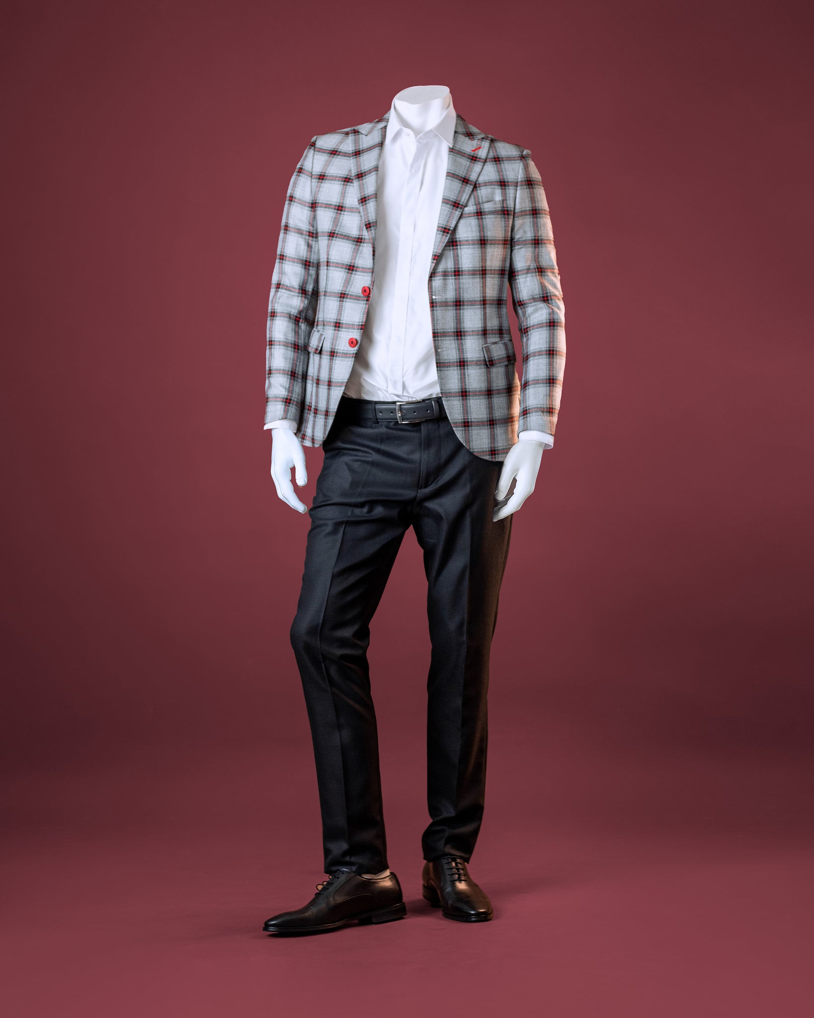 3-Piece Grey Burgundy Checkered SuperSuit