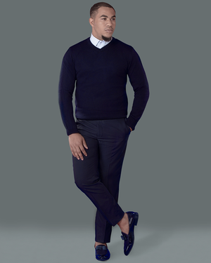 Navy Blue V Neck Slim Fit Jersey