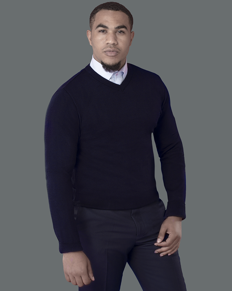 Navy Blue V Neck Slim Fit Jersey