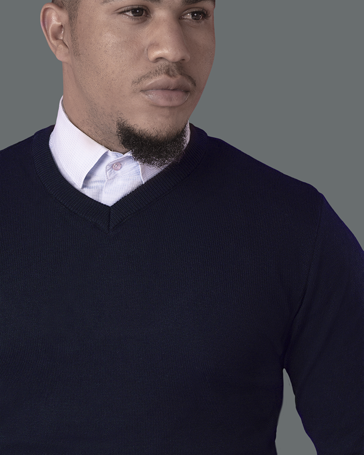 Navy Blue V Neck Slim Fit Jersey