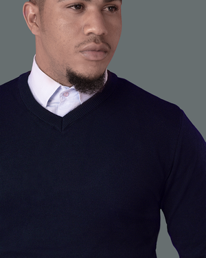 Navy Blue V Neck Slim Fit Jersey