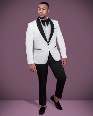 White blazer black collar on sale