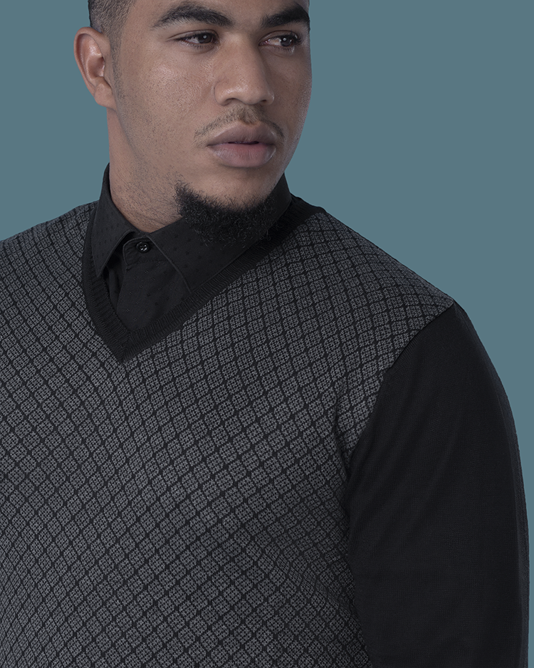 Stylish Black Jersey with Grey Pattern