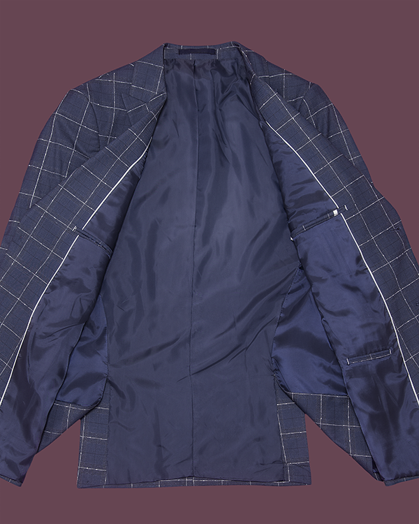 Navy Blue Checkered Blazer