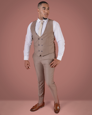 3-Piece Beige Brown Slim Fit Suit