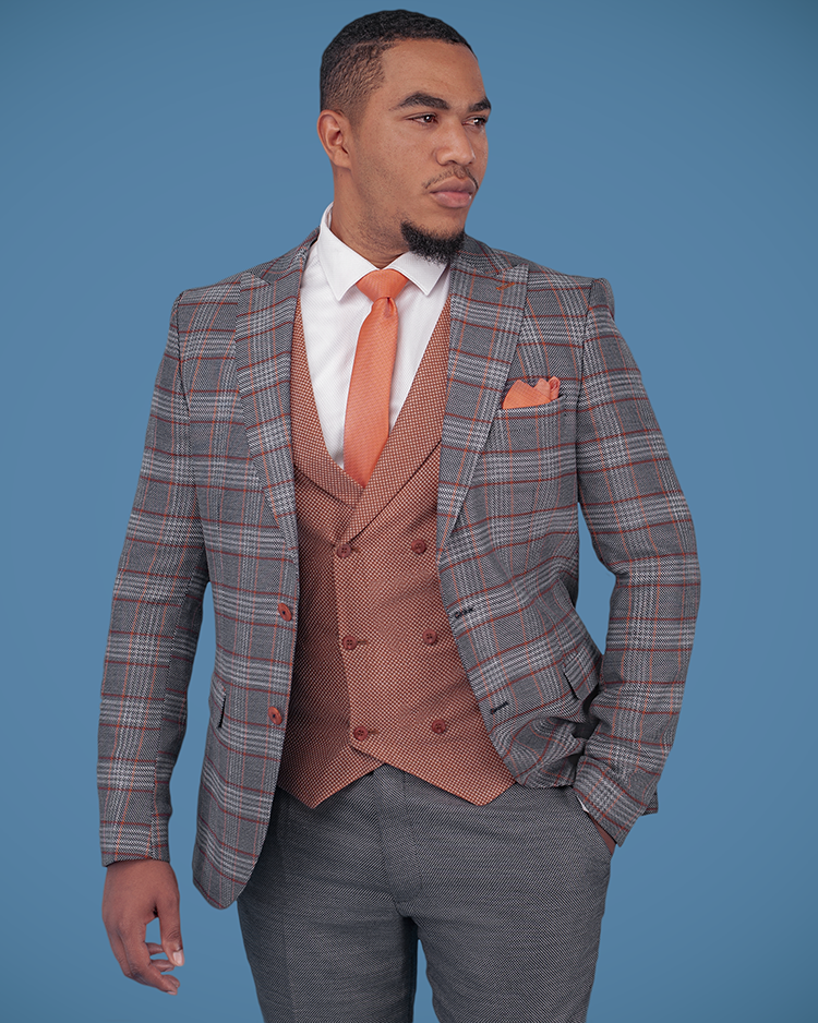 3-Piece Grey Checkered Super-Suit