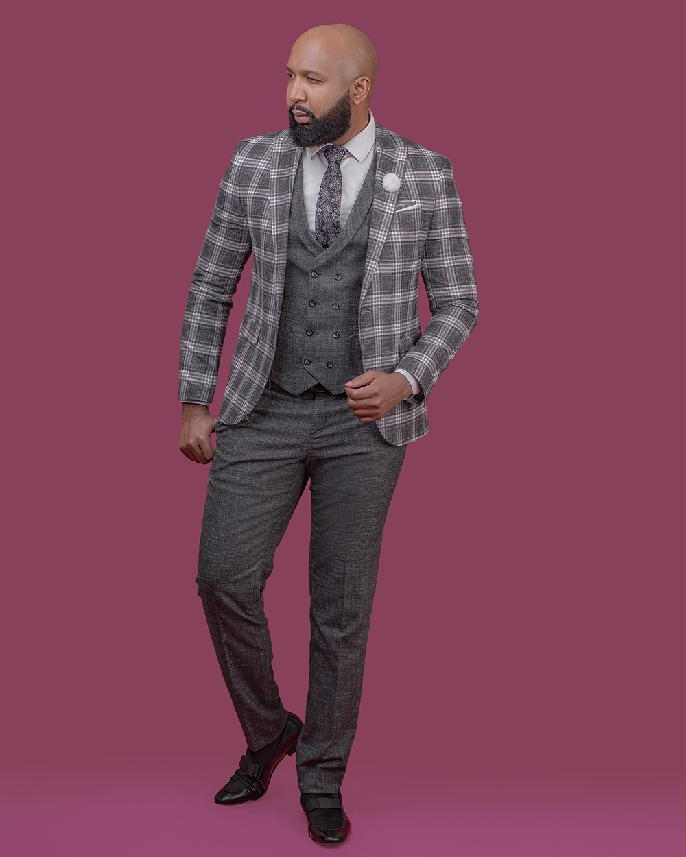 3-Piece Grey Checkered Super Suit