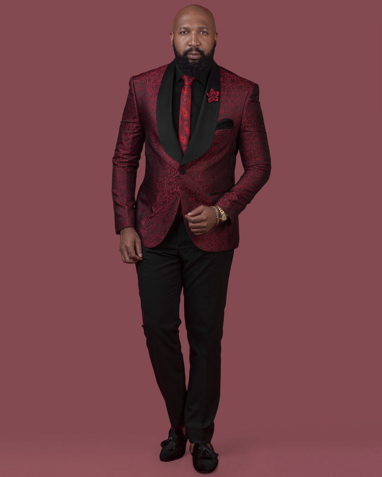 Burgundy Lazio Tuxedo Set in Cotton Blend Velvet | SUITSUPPLY India