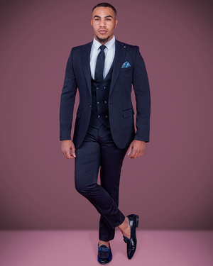3-Piece Navy Blue  Slim Fit Suit