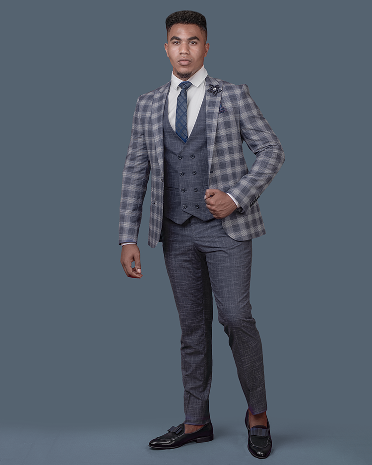 3-Piece Navy Blue Checkered SuperSuit