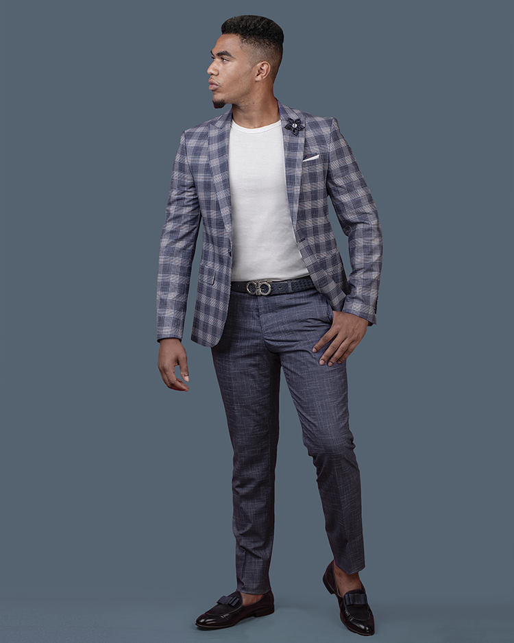 3-Piece Navy Blue Checkered SuperSuit