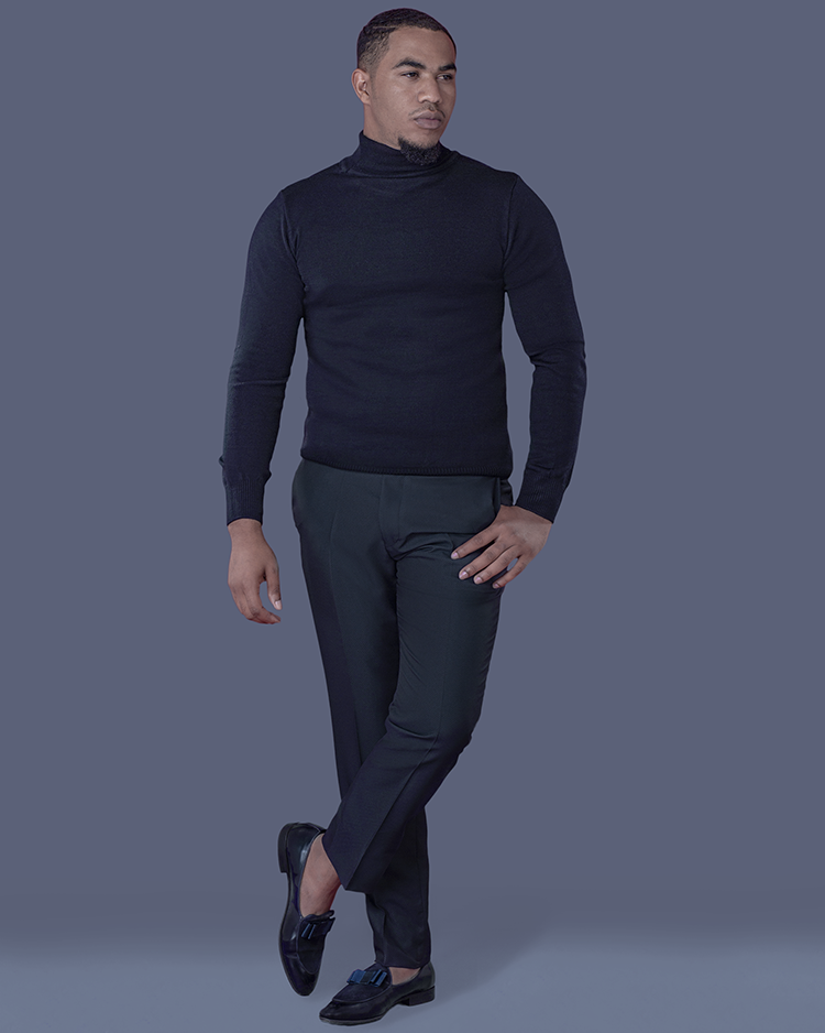 Navy Blue Slim Fit Poloneck