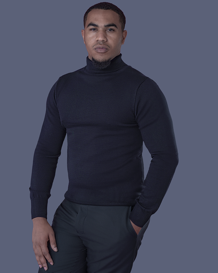 Navy Blue Slim Fit Poloneck