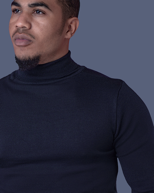 Navy Blue Slim Fit Poloneck