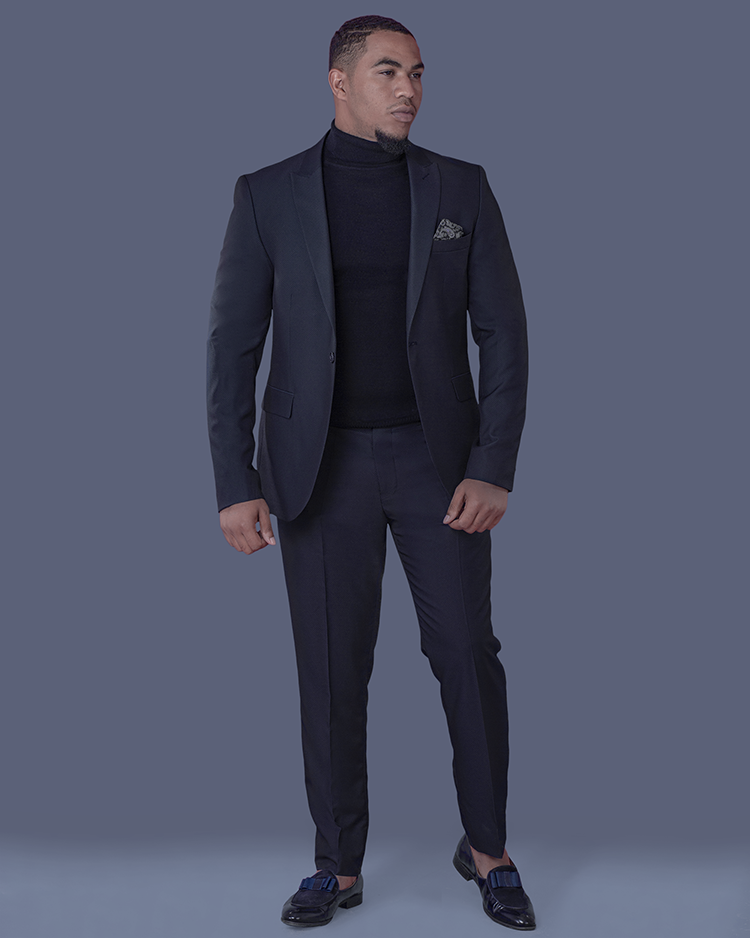 Navy Blue Slim Fit Poloneck